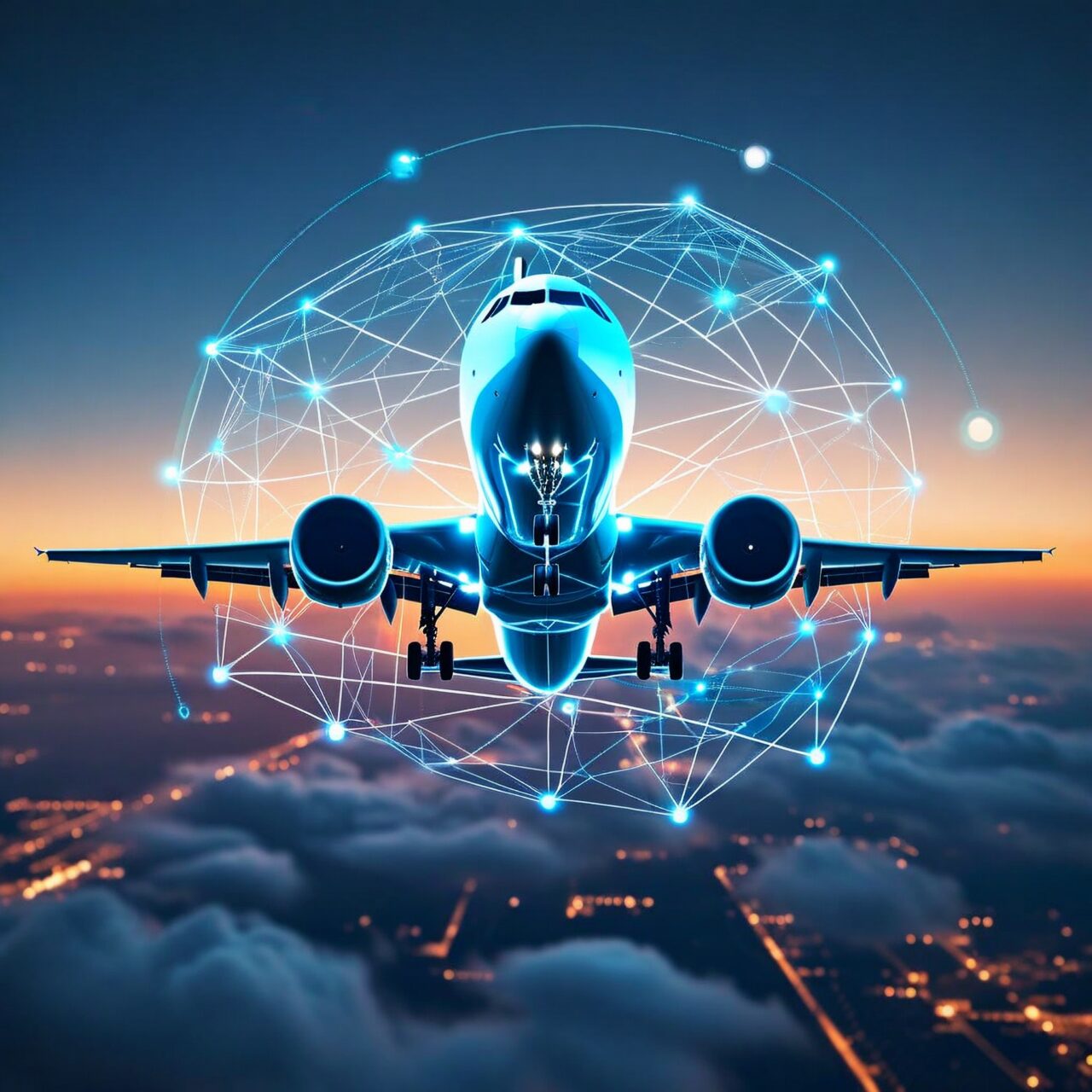 A digital connected aircraft in the sky